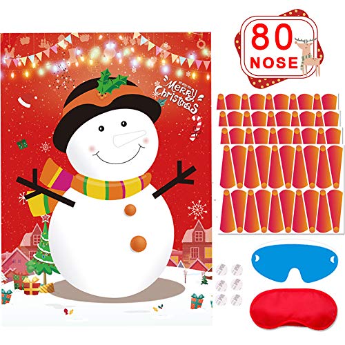 Product Cover Pin The Nose On The Snowman Christmas Party Games for Kids Xmas Holiday New Year Game Favors Birthday Party Supplies - 80 Nose Stickers