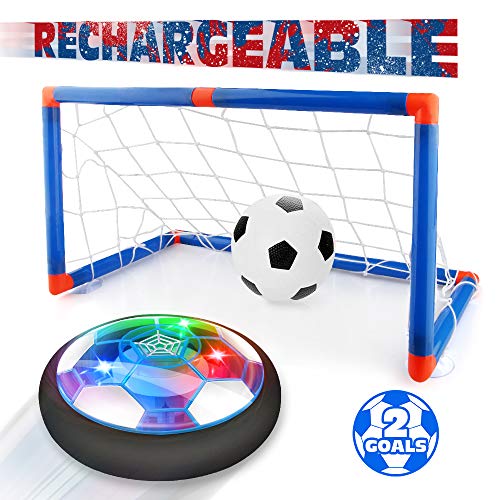 Product Cover Betheaces Kids Toys Rechargeable Hover Soccer Set, Indoor Air Soccer with LED Light and Foam Bumper Included 2 Goals and Inflatable Ball, Birthday Toys for Boys Girls(No Battery Needed)