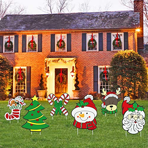 Product Cover Mosoan Pack of 6 Christmas Yard Signs with Stakes for Holiday Lawn Yard Outdoor Decorations - Christmas Holiday Decorations Outdoor
