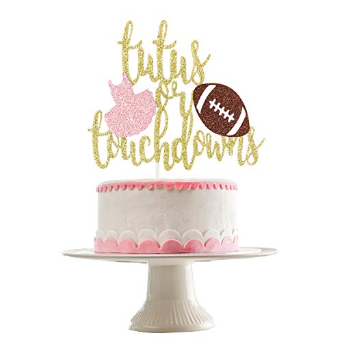 Product Cover Gold Glittery Tutus Or Touchdowns Cake Topper- Baby Shower Party Decorations,Baby Shower Cake Decor