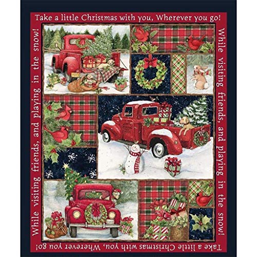 Product Cover Christmas Fabric Red Truck Collage Panels, 36