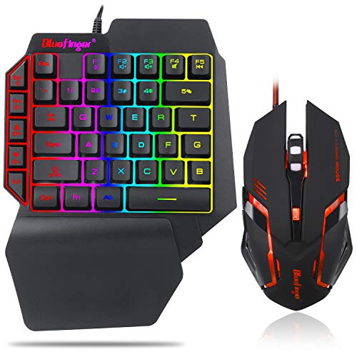 Product Cover One Hand RGB Gaming Keyboard and Backlit Mouse Combo,USB Wired Rainbow Letters Glow Single Hand Mechanical Feeling Keyboard with Wrist Rest Support, Gaming Keyboard Set for Game