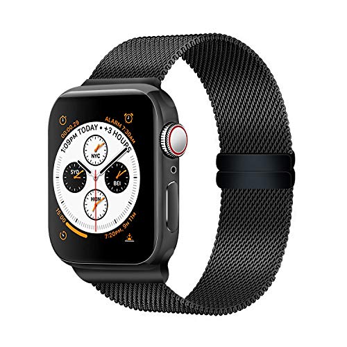 Product Cover Smart Watch Bands Compatible with Series 5 4 3 2 1, Metal Strap for Apple Watch Band 42mm 44mm, Stainless Steel Mesh Sport Wristbands for Men Women, Black