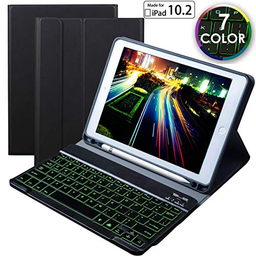 Product Cover Keyboard Case for Apple iPad 7th Gen 10.2 Inch 2019 Tablet - Eoso 7 Color Backlit Detachable Quiet Slim Leather Folio Cover Built-in Pencil Holder (10.2