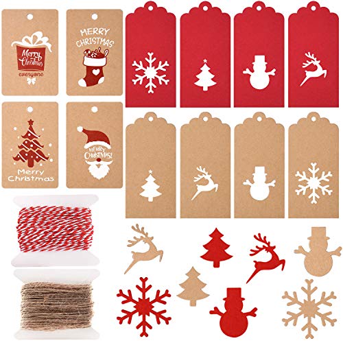 Product Cover TUPARKA 200 Pcs Christmas Paper Tags Kraft Gift Tags Hang Labels Christmas Tree Snowflake Elk for DIY Christmas Gift Label Package Name Card,12 Styles