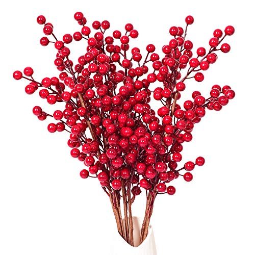 Product Cover Artiflr 4 Pack Artificial Red Berry Stems Holly Christmas Berries for Festival Holiday Crafts and Home Decor, 20 Inches Burgundy Berry Floral Christmas Tree Decorations