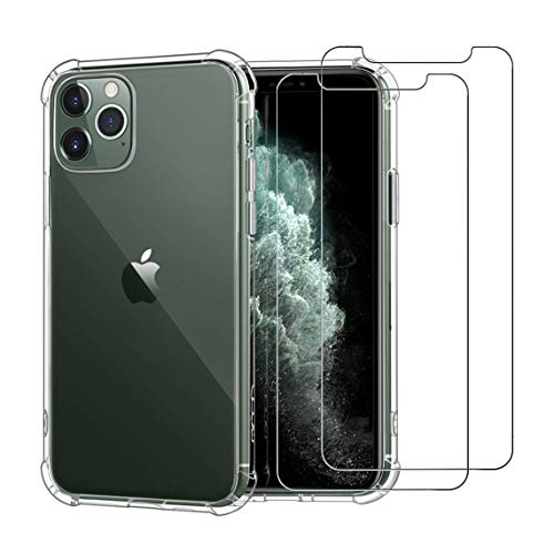 Product Cover iLiebe Compatible with iPhone 11 pro case,with [2 x Tempered Glass Screen Protector] Clear Protective Heavy Duty Case with Soft TPU Bumper [Slim Thin] Case for iPhone 5.8 Inch (2019) - Crystal Clear