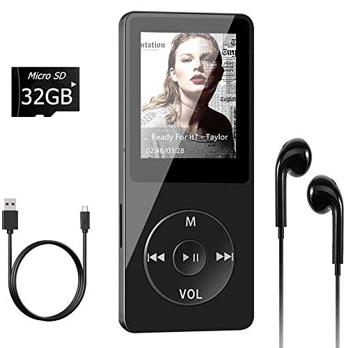 Product Cover Aigital MP3 Player with 32GB TF Card and Supports Up to 128GB Memory Card, Economic Multi-Functional Mini MP4/MP3 Music Player Adapter, with Video/Photo Viewer/E-Book, FM Radio and Record Function