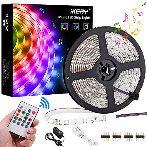 Product Cover IKERY LED Strip Lights Music Sync, IP65 Waterproof Color Changing RGB Light Strips with 20keys Remote Controller and 12V Power Supply, 16.4ft SMD 5050 Tape Lights for Room, Bedroom, TV, Party