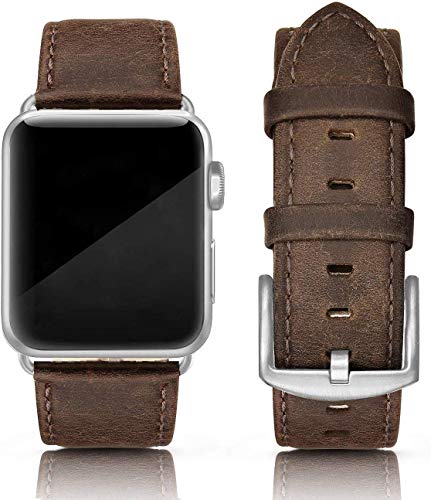 Product Cover SWEES Leather Band Compatible for Apple Watch 42mm 44mm, Genuine Leather Retro Replacement Wristband Compatible iWatch Series 5 Series 4 Series 3 Series 2 Series 1, Sports & Edition Men, Vintage Brown