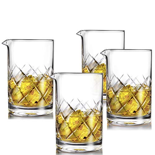 Product Cover 4 Pack Professional Cocktail Mixing Glass - Thick Bottom Seamless Lead Free Crystal Mixing Glass 24oz (700ml)