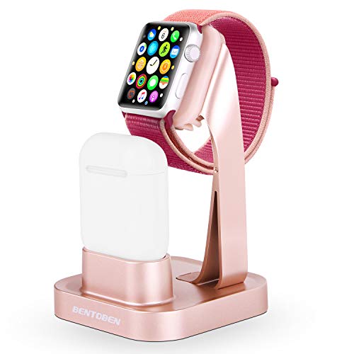 Product Cover GaoBao 2 in 1 Charging Stand Compatible with Apple Watch Series 5/Series 4/Series 3/Series 2/Series 1 & AirPods 1/ Air Pods 2,Nightstand Station Dock Holder for iWatch 38mm/40mm/42mm/44mm,Rose Gold