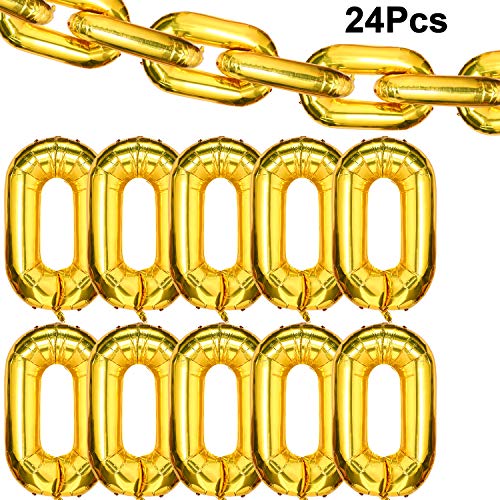 Product Cover 24 Pieces 16 inch Foil Chain Balloons Jumbo Chain Balloons for 80s 90s Hip Hop Retro Theme Birthdays Weddings Graduations Arch Supplies (Gold)