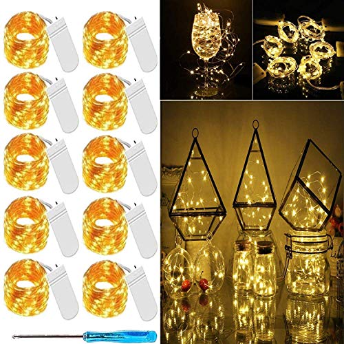 Product Cover LED Fairy Light String 10 Pack Micro 20 LED Battery Operated Silver Wire String Lights Mini Waterproof Twinkle Star Starry Lights Mason Jar Lights for DIY Party Wedding Bedroom Decor (Warm White)