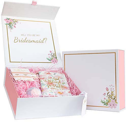 Product Cover Pink Floral Bridesmaid Proposal Box - Set of 3 Empty Boxes - Elegant High-End Bridesmaid Boxes to Ask, Will You Be My Bridesmaid? Box - Gift Boxes for Bridesmaids to Add Lovely Gifts - Magnet Closure