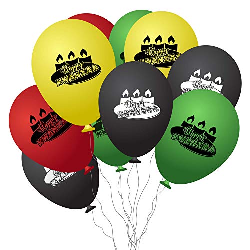 Product Cover Kwanzaa Decoration Balloons - Multi-Color (Red, Green, Black, Yellow) - 40 Latex Balloons - with Fun Festive Print - Celebrate African Heritage