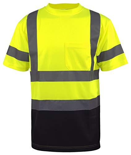 Product Cover L&M Hi Vis Class 3 T Shirt Reflective Safety Lime Orange Short Long Sleeve HIGH Visibility, Black Bottom