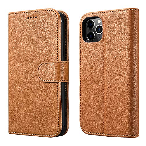 Product Cover ICARERSPACE iPhone 11 Pro Wallet Case, Protective PU Leather Flip Cover Case with Kickstand and Credit Card Holder Slots for Apple iPhone 11 Pro 5.8 Inch - Brown