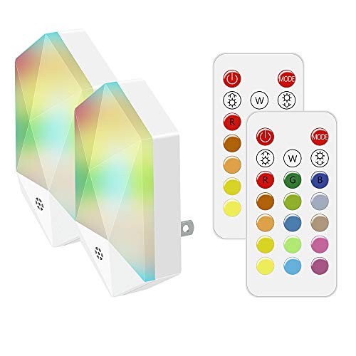 Product Cover LED Night Light Plug in, Remote Controlled 4 Dynamic Color Changing Modes and 16 Kinds of Color, Ideal Compact RGB Wall Lights for Bedroom, Hallway, Kitchen, Basement, Stairway.etc, 2 Pack