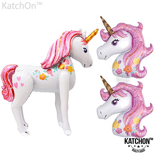 Product Cover Cute Unicon Balloons Set - 1 Xtra Large Unicorn Balloon 46 Inch | 2 Unicorn Ballon 42 Inch | Pastel Rainbow Unicorn Party Supplies | Baby Shower Party Decoration | Mylar Unicorn Birthday Balloons