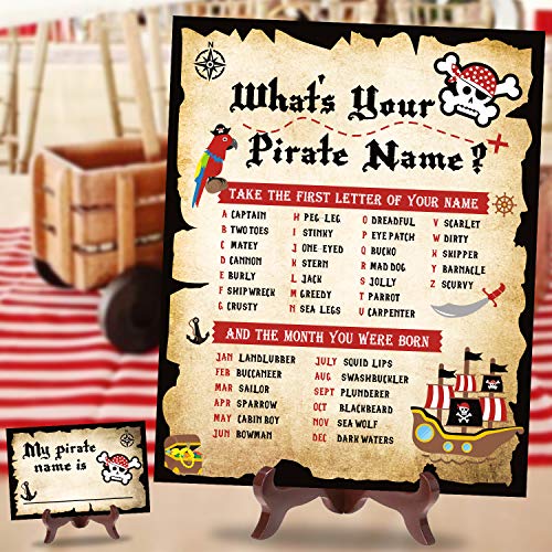 Product Cover Levfla What's Your Pirate Name Game Kids Boys Birthday Party Favor Buccaneer Sign Stickers Tags Photo Props Activity Ideas Decoration Supplies