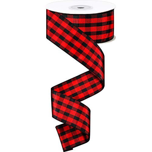 Product Cover 25 Yards 1.6 Inches Wide Red and Black Plaid Ribbon Christmas Ribbon Wrapping Ribbon Check Ribbon for Christmas Crafts Wedding Decoration