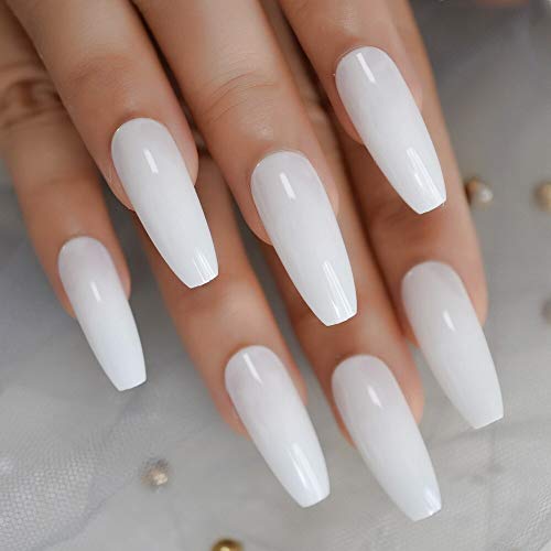 Product Cover CoolNail 24pcs White Ballerina False Nails Extra Long Coffin Flat Press on Fake nails Salon Party Finger Glue on Wear Faux Ongle