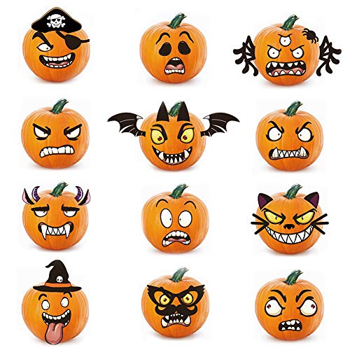 Product Cover XJF Halloween Pumpkin Decorating Kit Stickers - Foam Pumpkin Decorating Stickers,Makes 24 Pumpkins(12 Designs)- Halloween Party Supplies Trick or Treat Party Favors