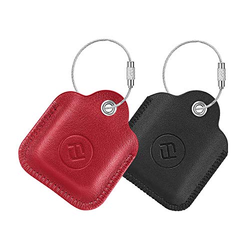Product Cover [2 Pack] Fintie Genuine Leather Case for Tile Mate/Tile Pro/Tile Sport/Tile Style/Cube Pro Key Finder Phone Finder, Anti-Scratch Protective Skin Cover with Keychain