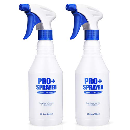 Product Cover Airbee Plastic Spray Bottle 2 Pack 16 Oz, Professional Heavy Duty Empty Spraying Bottles Sprayer Cleaning Solutions, Bleach/Vinegar/Rubbing Alcohol Safe, Mist Squirt Water Bottles with Measurements