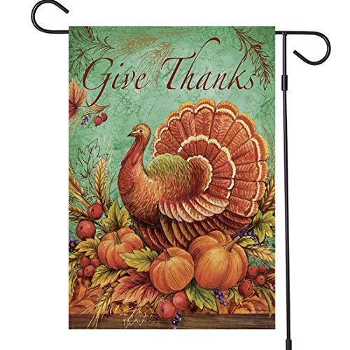 Product Cover OTSUN Thanksgiving Garden Flag - Fall Turkey Pumpkins Maple Leave 12 X18 Inch House Flags - Vertical Double Sided Burlap Autumn Harvest Vintage Rustic Home Yard Outdoor Decoration
