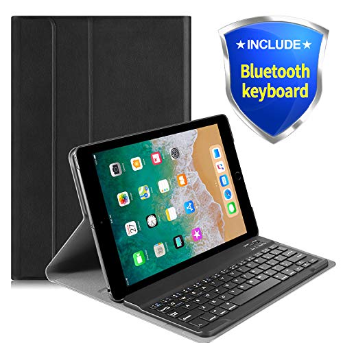 Product Cover Lapogy iPad 10.2 2019 Keyboard Case,7th Generation,Include Detachable Wireless Bluetooth Keyboard with Magnetically Auto Sleep/Wake Leather Tablet Cover,for iPad 10.2,iPad Air 10.5,iPad Air 3rd,Black