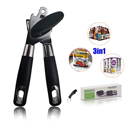 Product Cover Can Opener, 3-In-1 Manual Can Openers, Stainless Steel Smooth Edge Can Opener with Ultra Sharp Cutting, Ergonomic Designed Comfort Grips