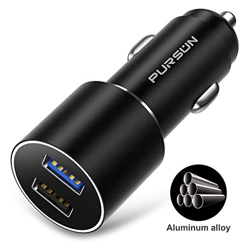 Product Cover 2020 Updated Aluminum Alloy Car Charger, Dual USB Quick Charge 3.0 Fast Charging Adapter, No Risk of Fire, 18W 3.6A Output for iPhone, iPad Pro, Samsung Galaxy, Google Pixel, Nokia and More Devices