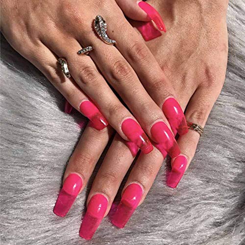 Product Cover Poliphili 24Pcs Glossy Medium Long Coffin Pure Color Removable Wear False Nails Press On Full Coverage Acrylic Fake Nails Tips