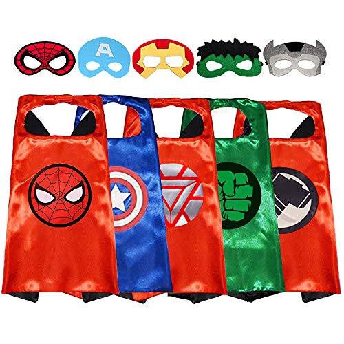 Product Cover Gream baby Superhero Capes with Masks Dress up Costumes for Boys Birthday Party Favors for Kids (5 Sets)