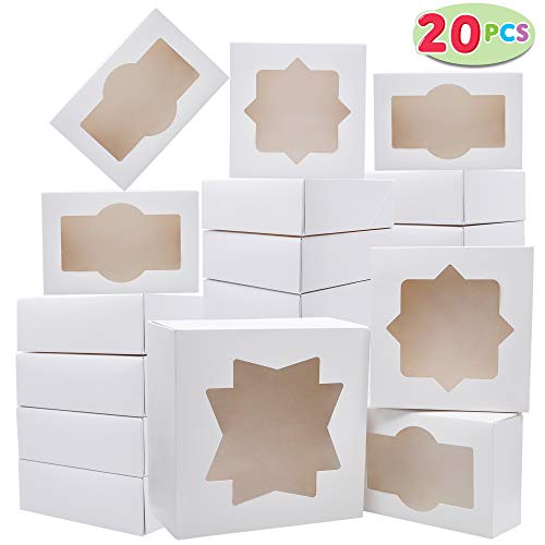 Product Cover 20 PCs 3-Sizes Cardboard Bakery Cookie Boxes Set with Window Auto-Popup for Christmas Cupcakes, Cookies, Brownies, Donuts, Truffles Gift-Giving.
