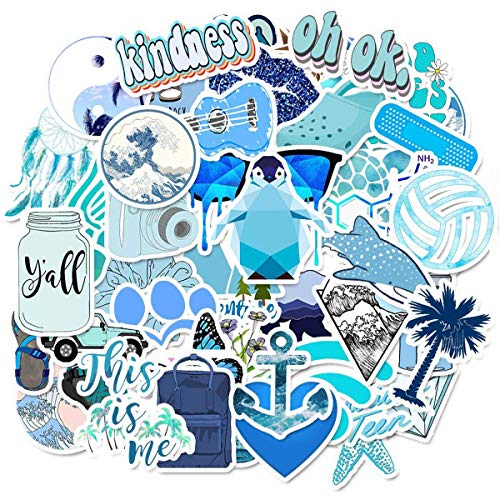 Product Cover COOLCOOLDE Blue Cute Stickers for Water Bottle Trendy Teen Girls Laptop Hydroflasks Phone Car Bumper Computer Skateboard Decals 50pcs (Blue 50)