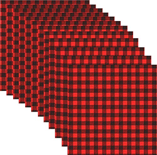 Product Cover 12 Sheets Buffalo Plaid - 12 x 12 Inch Heat Transfer Vinyl Red & Black/White & Black Plaid Fabric Printed Vinyl Sheets Adhesive Iron on Vinyl for Clothes