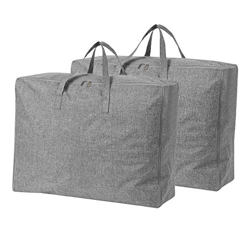 Product Cover 84L Large Lead Free Storage Bags Organizer Bags 2 Pack- Sturdy, No Smell, Moisture Proof Linen Fabric, Carrying Bag, Camping Bag, Clothes Bag for Bedding, Comforters, Pillows, House Moving. (Grey)