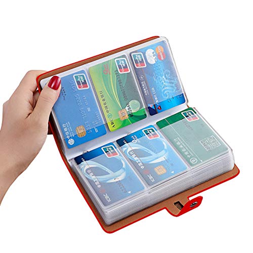 Product Cover RFID Credit Card Holder, Leather Business Card Organizer with 96 Card Slots, Credit Card Protector for Managing Your Different Cards and Important Documents to Prevent Loss or Damage (Red)