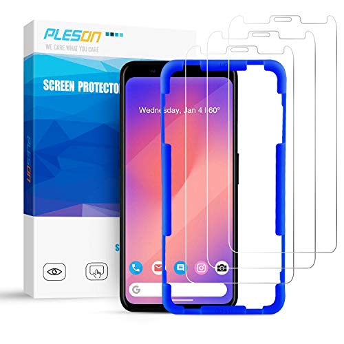 Product Cover Pleson Google Pixel 4 XL Screen Protector [Easy Install] [Lifetime Replacement][Case Friendly][3 Pack] Full Coverage/Bubble Free Tempered Glass Screen Protector Film for Google Pixel 4XL - 2019