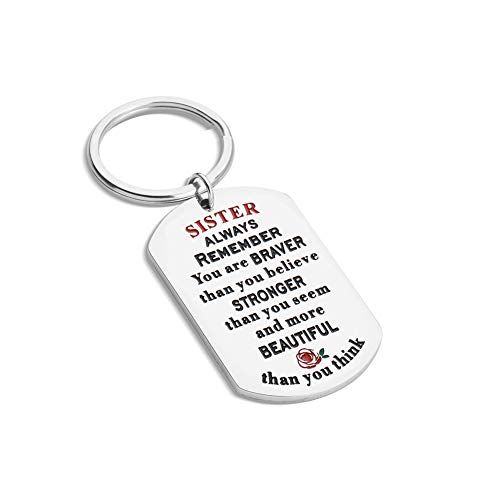 Product Cover Inspirational Gift Keychain for her Sister Best Friend BFF Besties from Stepsister Sister-in-Law Always Remember You are Braver Christmas Birthday Stocking Stuffer Encouragement Gifts