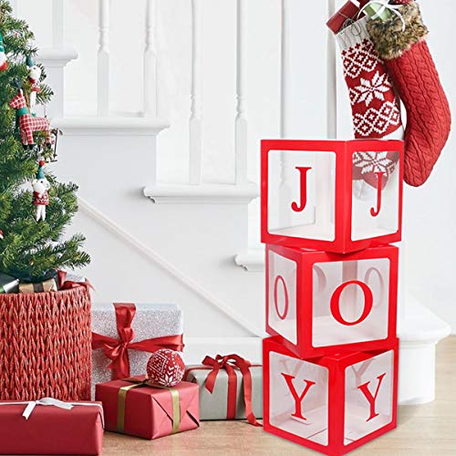 Product Cover Christmas Decorations Large Red Transparent Joy Box Joy Blocks Decorations for Holiday Party Decorations, Home Decor, Fireplace Decor by QIFU