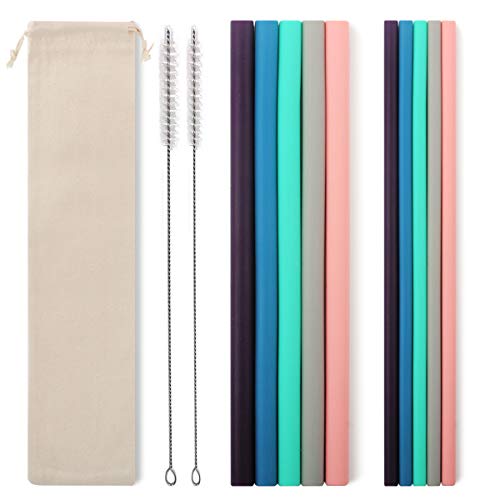 Product Cover Reusable Silicone Straws,Collapsible Drinking Straw for 30oz and 20oz Tumblers Yeti/Rtic- 2 Kinds of Diameter Size to Let You Get Rid of Problems Straws Too Big or Narrow，Set of 10
