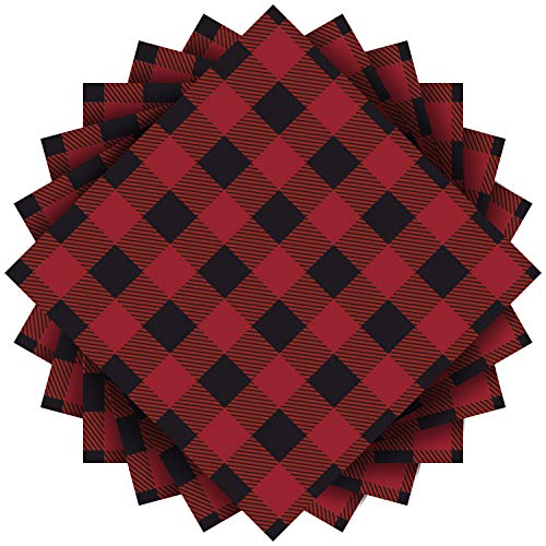 Product Cover Aneco 80 Pack Red and Black Plaid Papers Napkins Luncheon Napkins for Wedding, Party, Birthday, Dinner, Lunch with 3 Layers, 6.5 by 6.5 Inches
