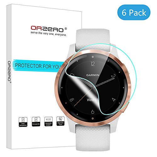 Product Cover (6 Pack) Orzero Compatible for Garmin Vivoactive 4S Screen Protector, High Definition 0.2mm PET Clear TPU Soft Flexible Film Anti-Scratch Bubble-Free (Lifetime Replacement)