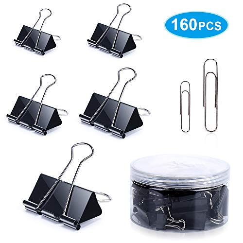 Product Cover 160PCS (Binder Clips + Paper Clips) - Assorted Sizes for Office, School and Personal Use, (X Large, Large, Medium and Small Size) Meet Your Different Using Needs, by Panlison.