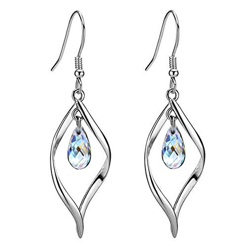 Product Cover 18K Gold Plate 925 Sterling Silver Swarovski Crystal Twist Leave Dangle Earrings for Women