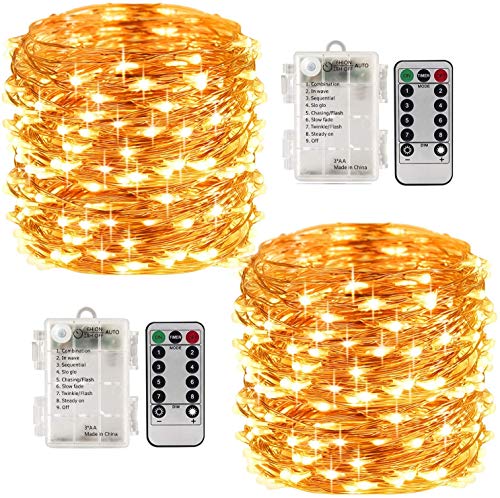 Product Cover Upoom [2 Pack] Led Fairy Lights Battery Operated 33 Feet 100 Led Waterproof Copper Wire String Lights with Remote Control Timer for Bedroom Indoor Outdoor Wedding Decor Warm White